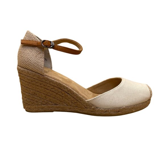 White Mountain Women’s White Canvas Ankle Strap Wedge Espadrilles Size 8.5M - Picture 1 of 9
